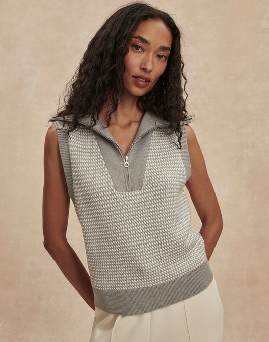 Peterson Half-Zip Knit-Grey Melange/ White