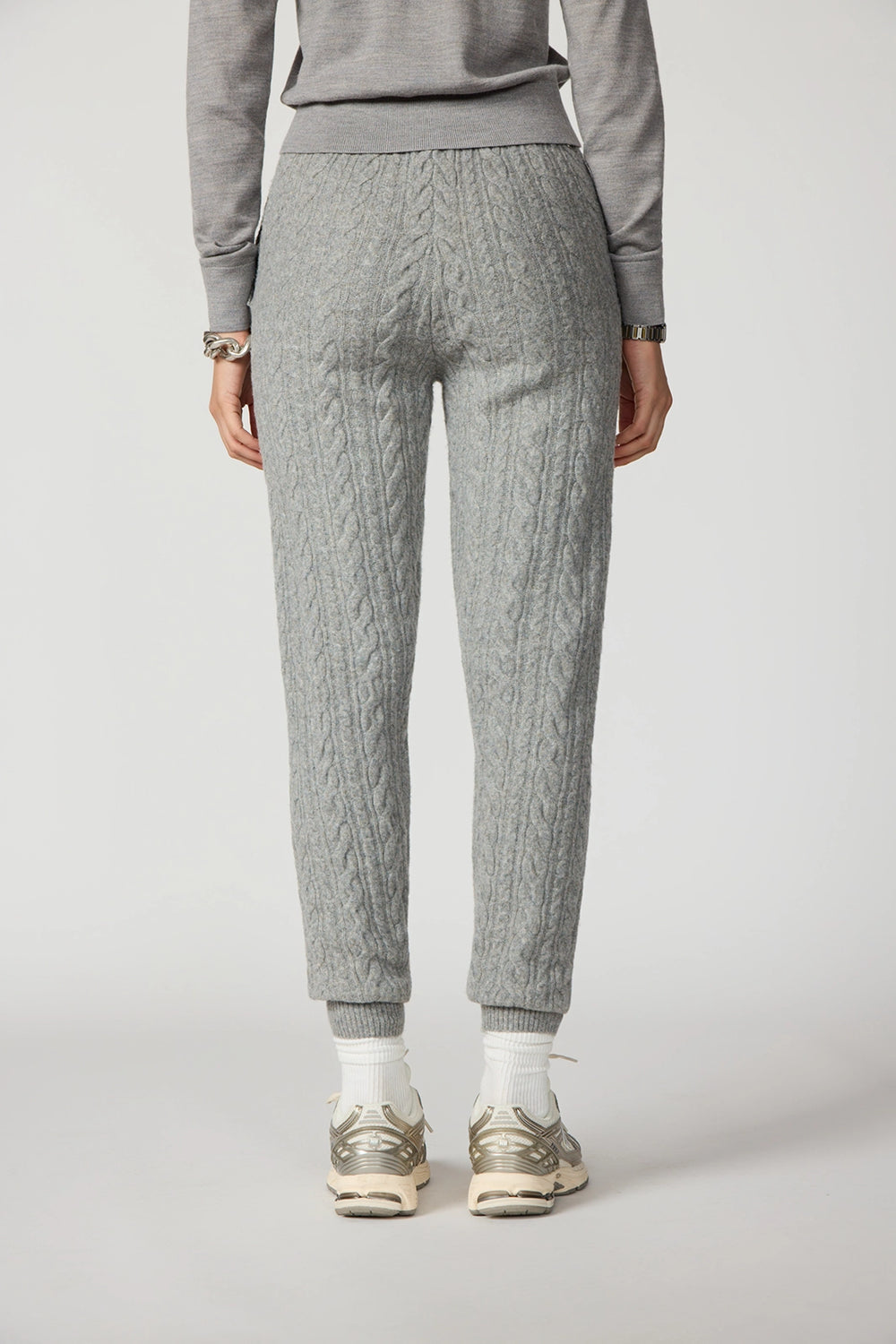 Cable Knit Jogger-Heather Steel Grey
