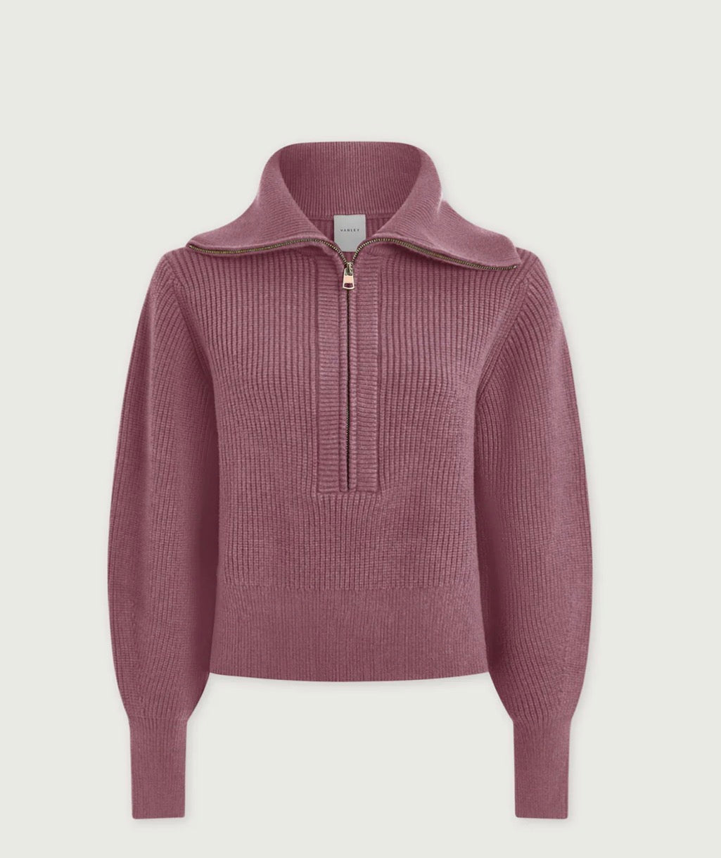 Maura Half-Zip Rib Knit- Wistful Mauve