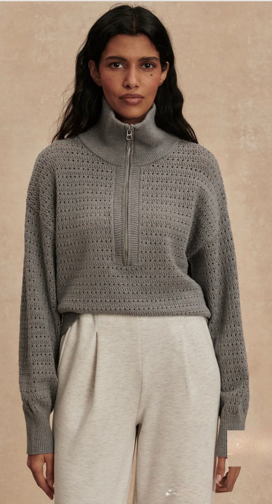 Darla Half-Zip Knit- Silver Filigree Melange