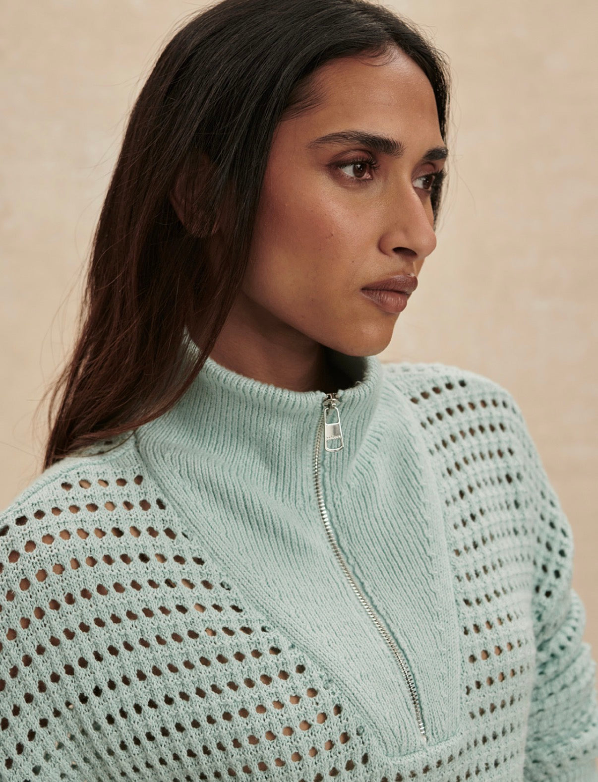 Emeri Half-Zip Knit Sweater- chalk blue