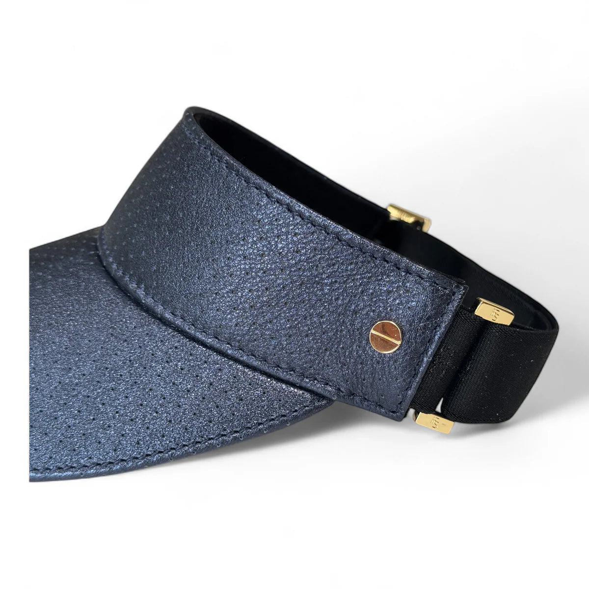 The leather visor- sapphire shimmer & gold