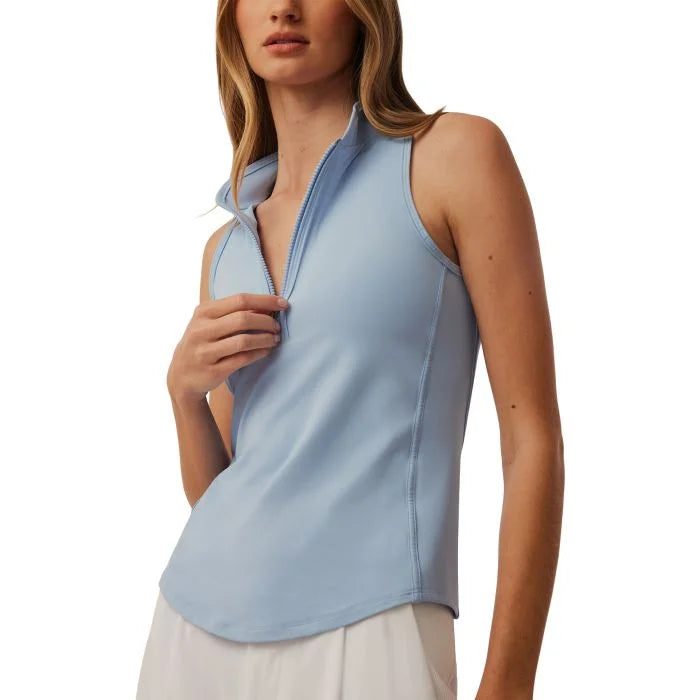 Sleeveless Vesta Mock Neck Top- wolf blue