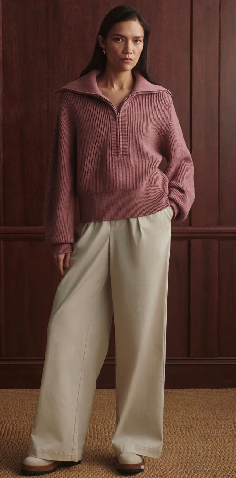 Maura Half-Zip Rib Knit- Wistful Mauve