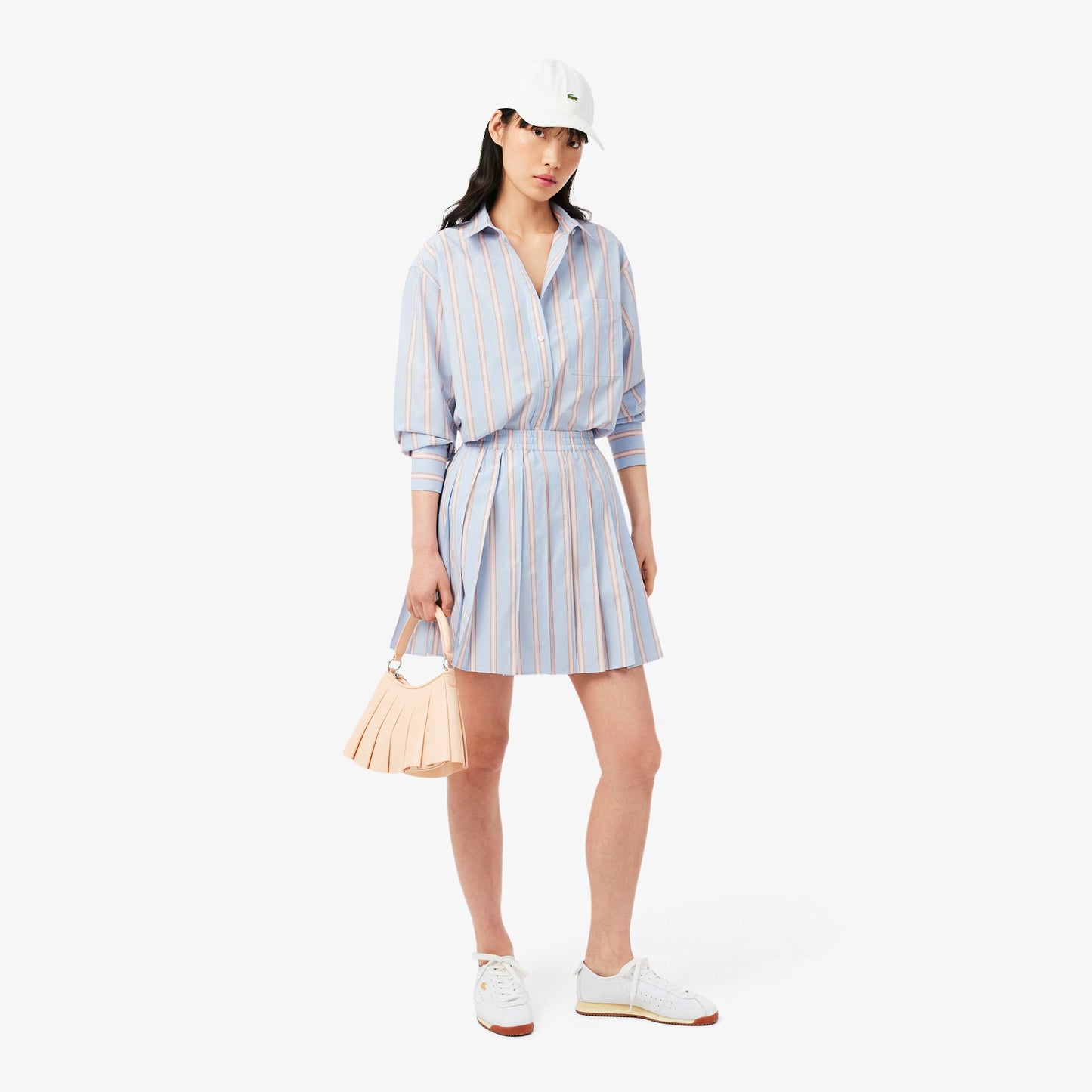 Poplin Short Striped Pleated Skirt