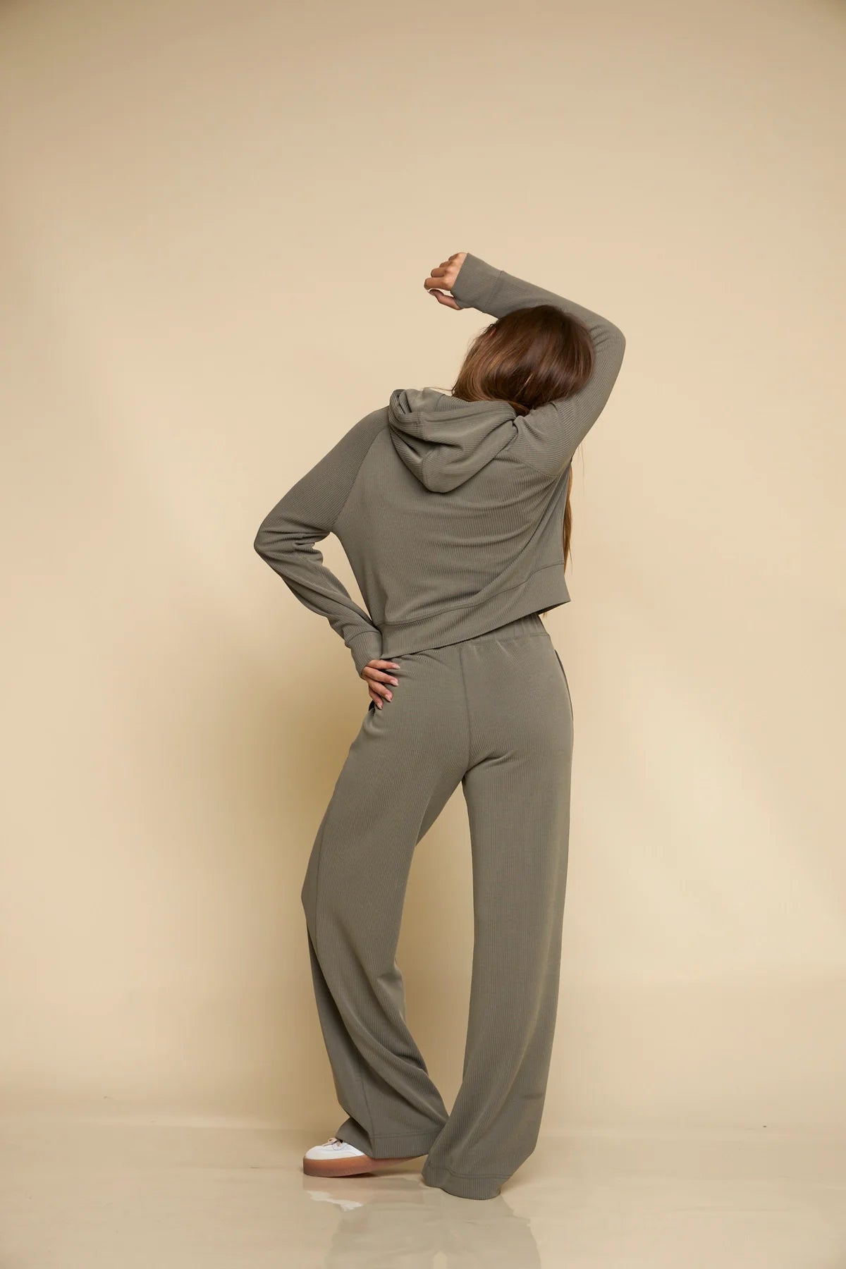 Later On Ribbed Pullover Hoodie- Fatigue