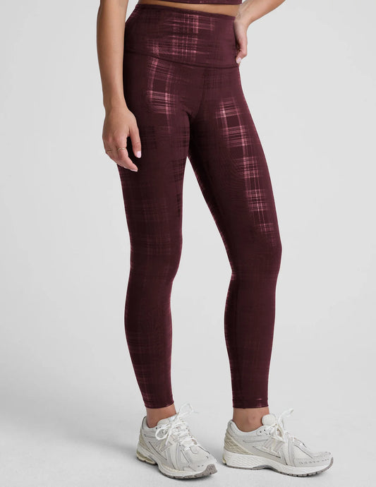 Plaid Foil Burgundy High Waisted Midi Legging