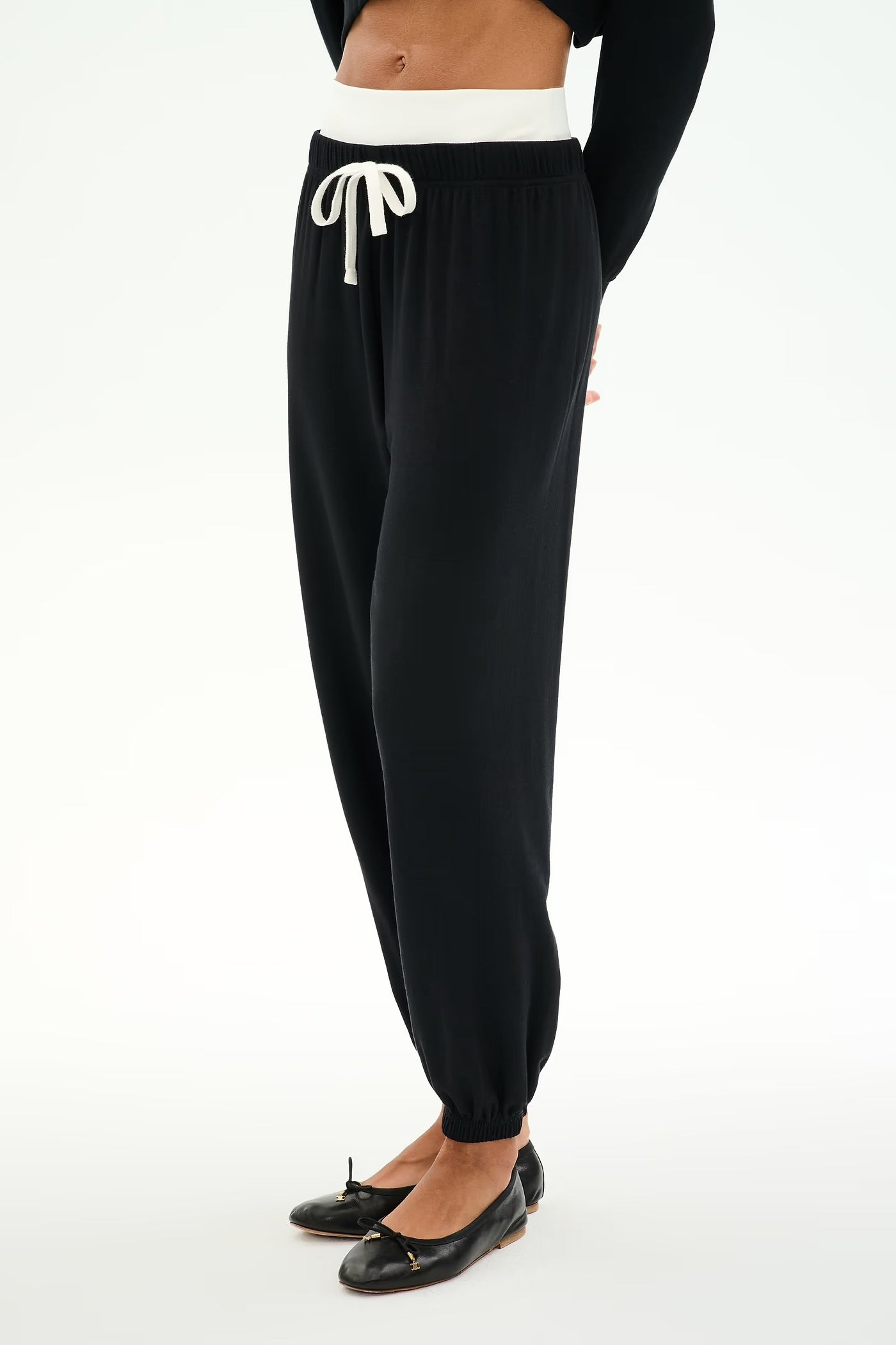 Andie Dual Waist Sweatpant-black/white