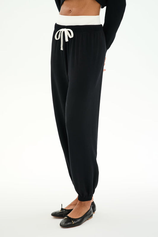 Andie Dual Waist Sweatpant-black/white