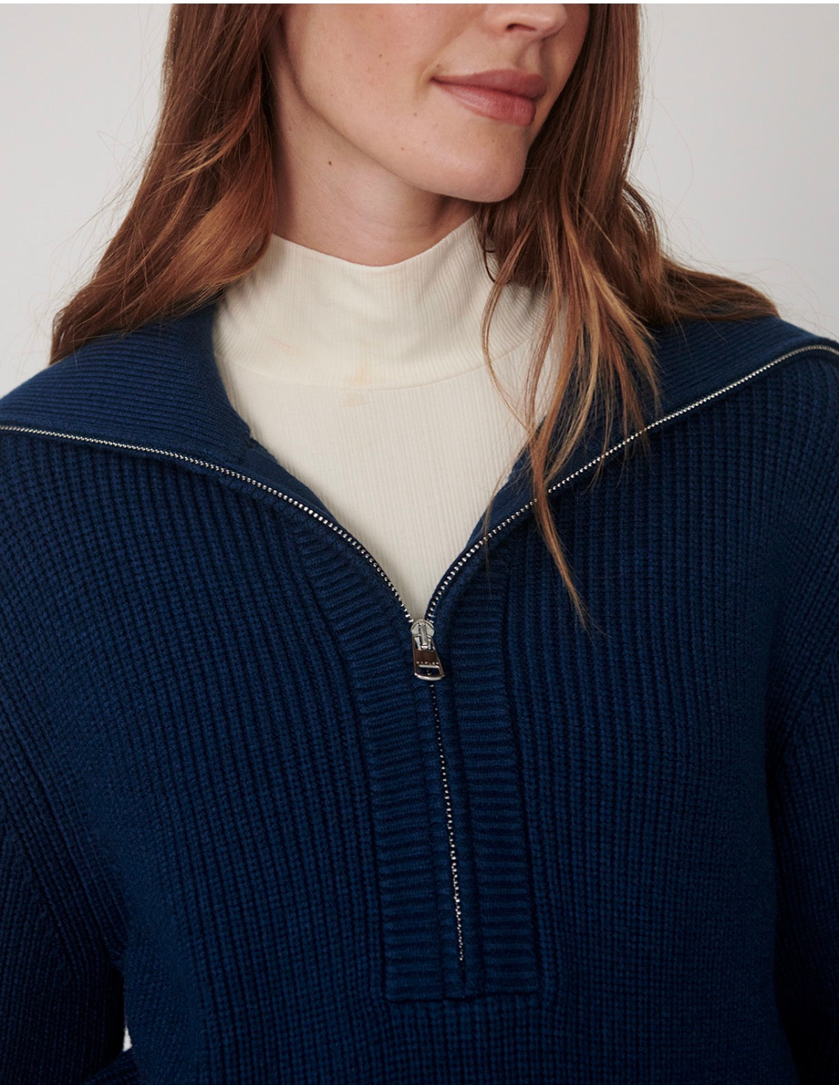 Maura Half-Zip Rib Knit- Sea Blue