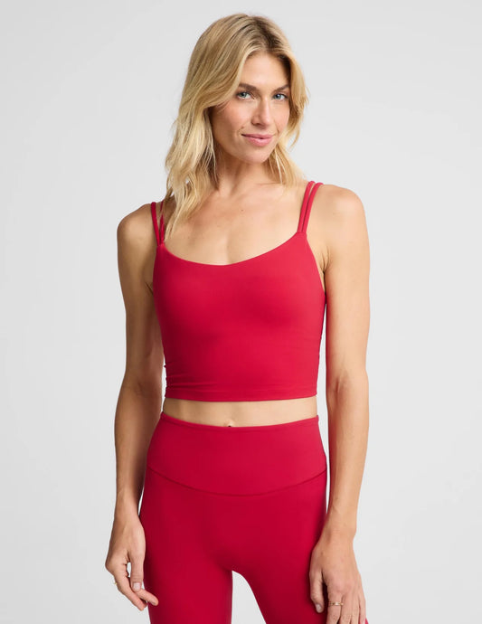 glowzone™ Strappy Cropped Tank-speckle dot- Scarlett red