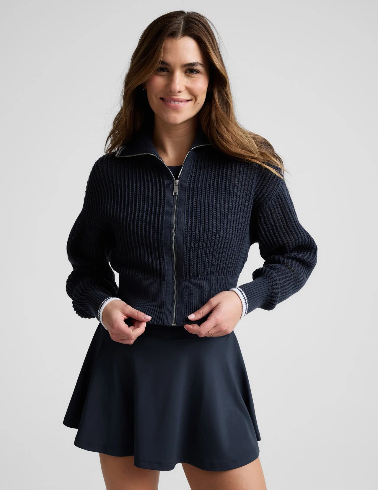 Here's The Stitch Zip Sweater- nocturnal navy