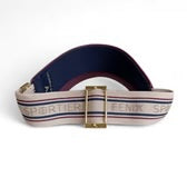 The Visor- crimson leather, varsity striped elastic and gold