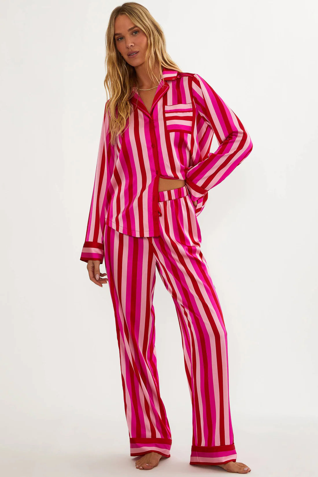 Livy Top & Connie Pant Pajama Set- pink & red stripe