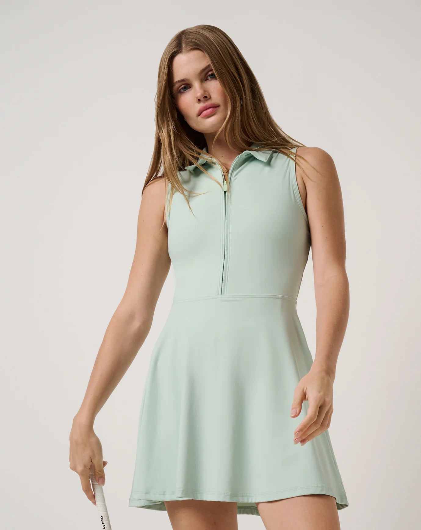 Moveknit sleeveless zip dress-  aqua foam