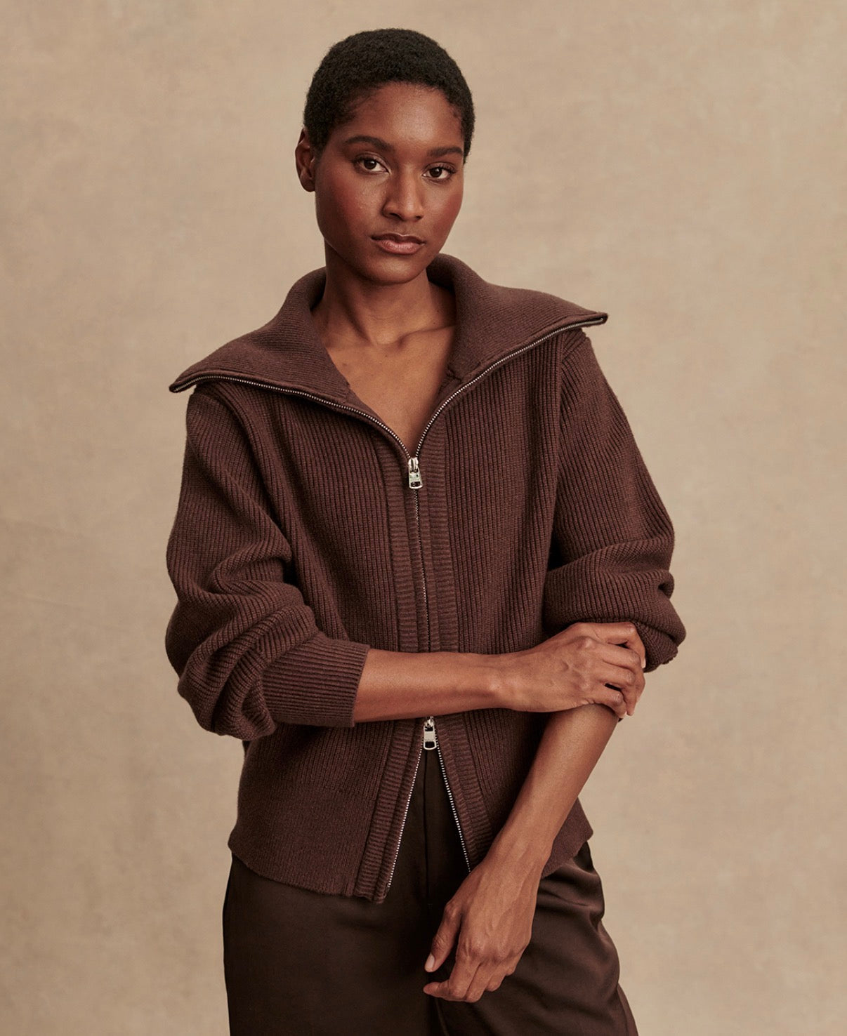 Enrico Zip-Through Knit Jacket-coffee bean