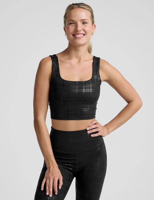 Beyond The Studio High Cropped Tank- Plaid Foil Black