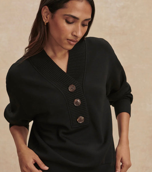 Lucine Button Front Sweat- black