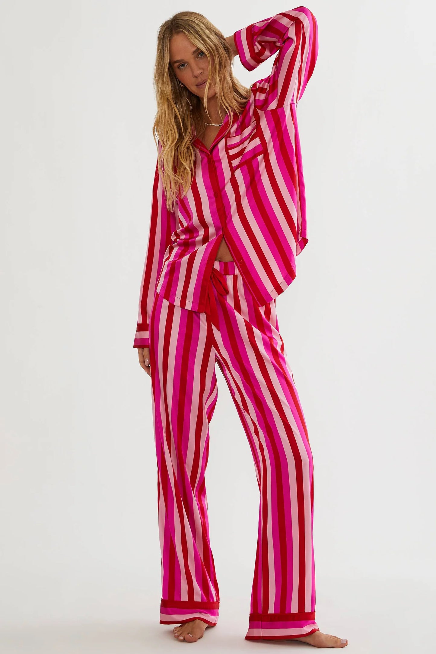 Livy Top & Connie Pant Pajama Set- pink & red stripe