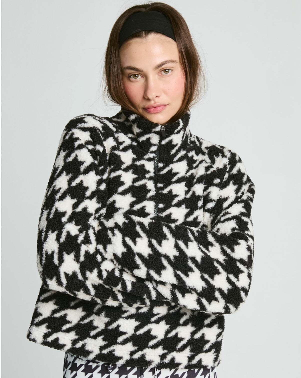 Lucia half zip Sherpa- houndstooth