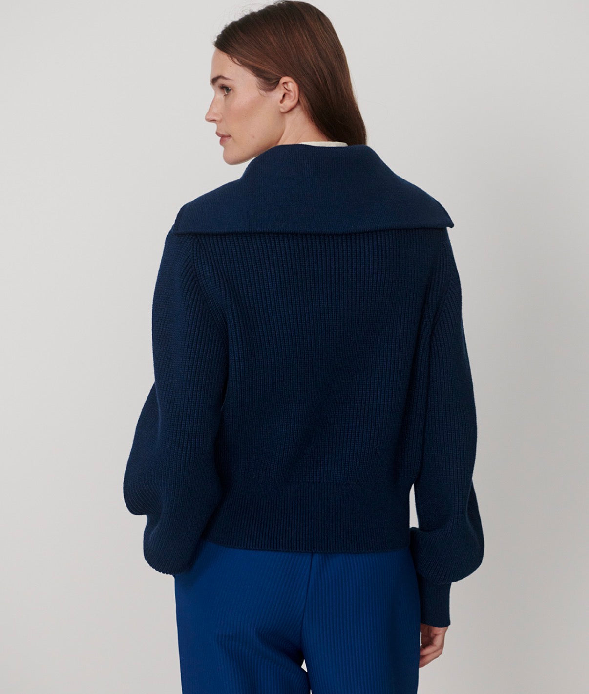 Maura Half-Zip Rib Knit- Sea Blue