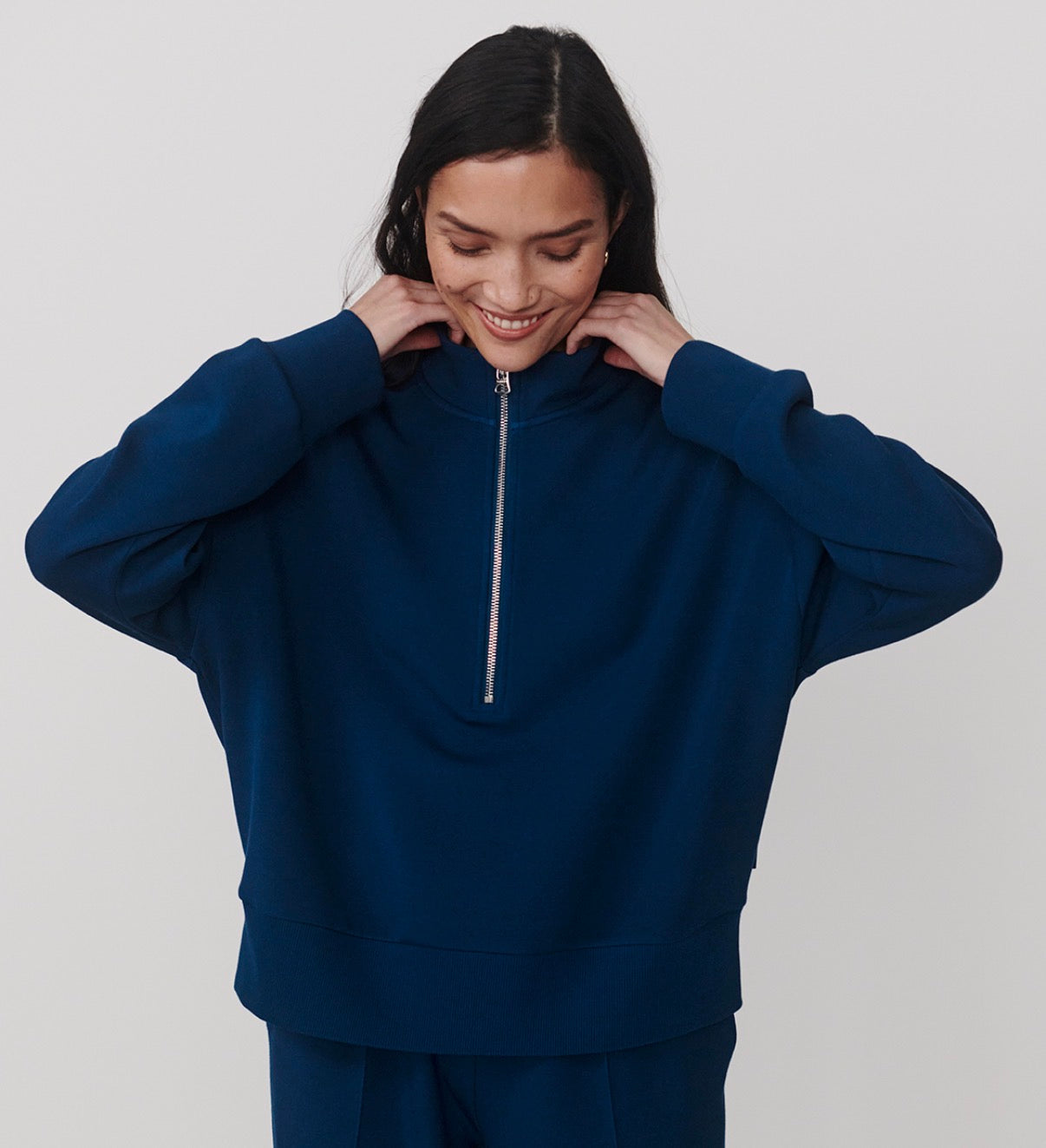 Mavis Mock Neck Sweat- Sea Blue