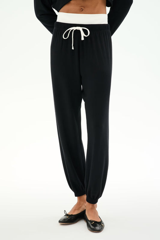 Andie Dual Waist Sweatpant-black/white
