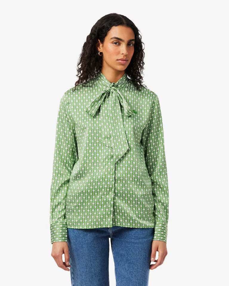 Removable Tie Collar Shirt- vert/blanc