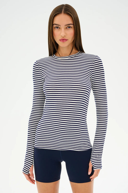 Louise Rib Long Sleeve- white/indigo stripe