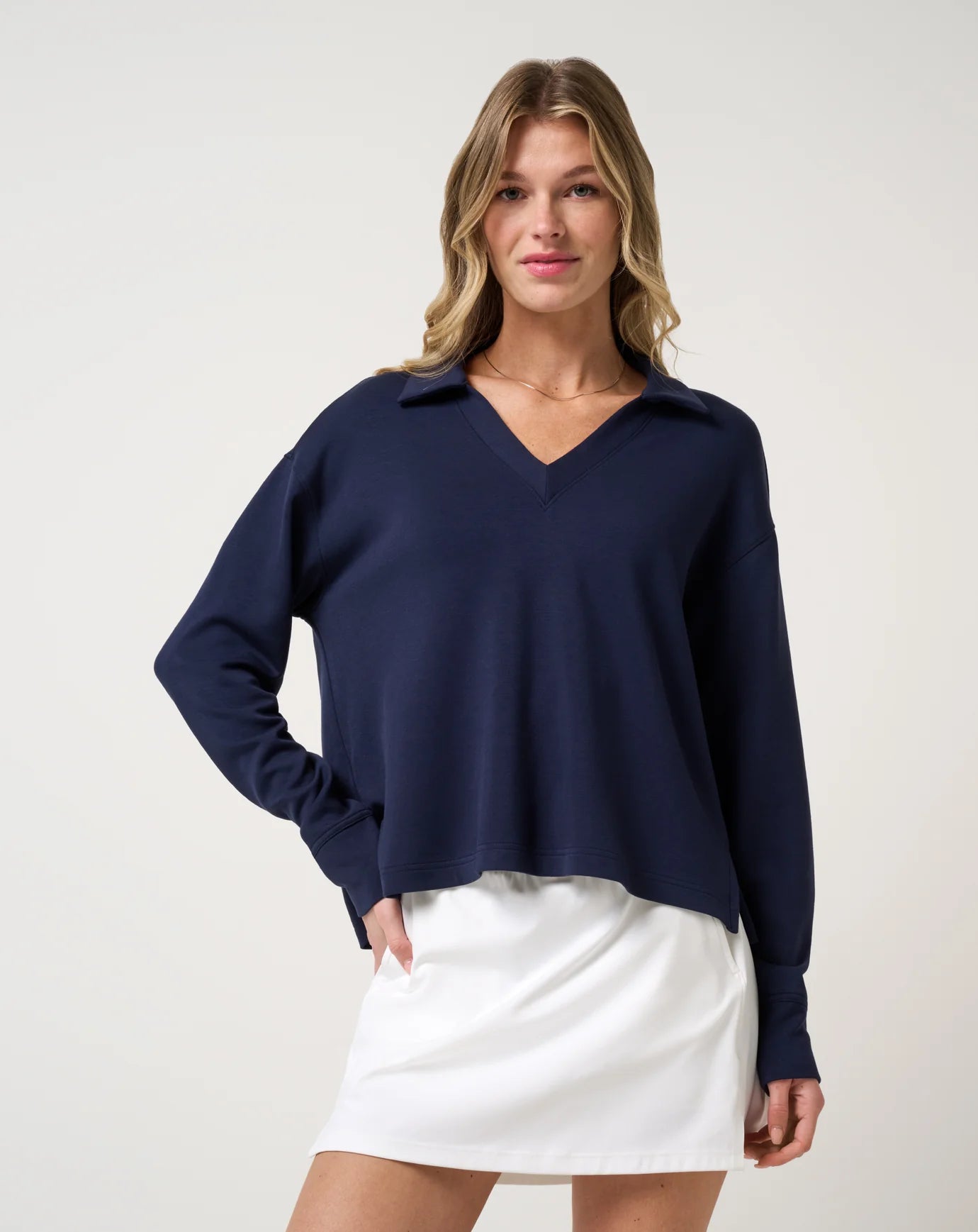 Skyloft Soft V-neck Pullover- navy blazer