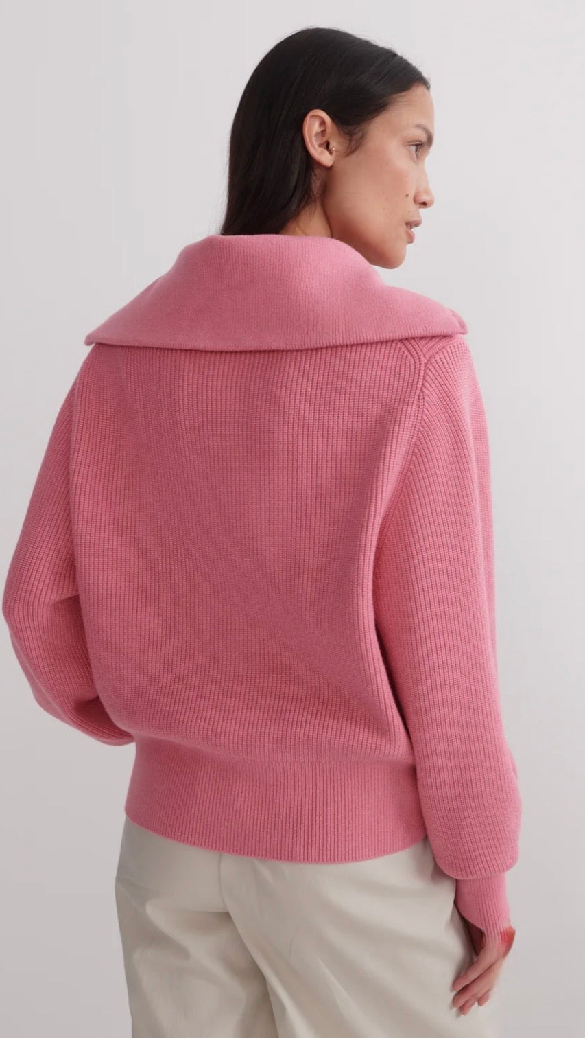 Enrico Zip-Through Knit Jacket- Sea Pink