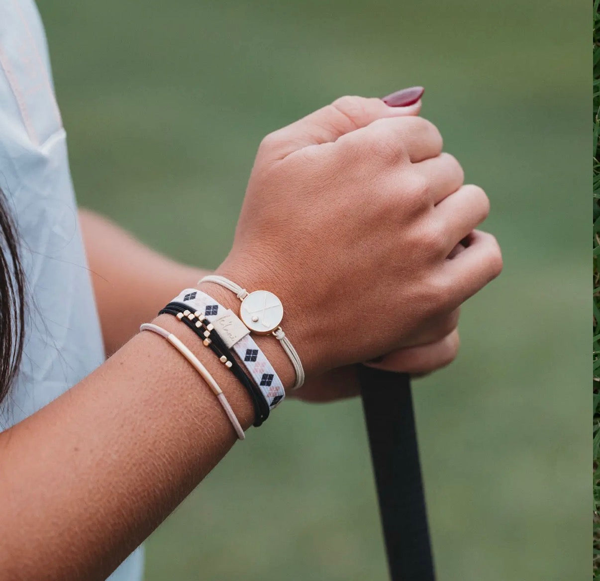 "Drive" Black and Cream Hair Tie Bracelets with Removable Ball Marker