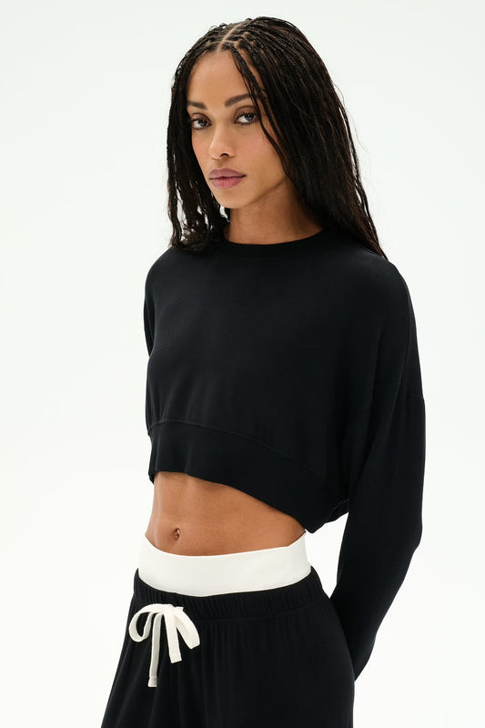 Noah Fleece Crop Sweatshirt- black/white