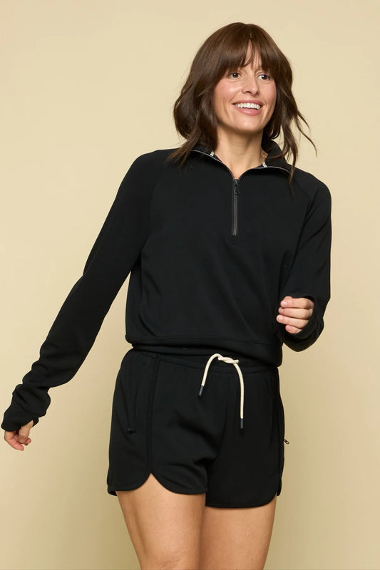 Later On- Half Zip Mock- Black