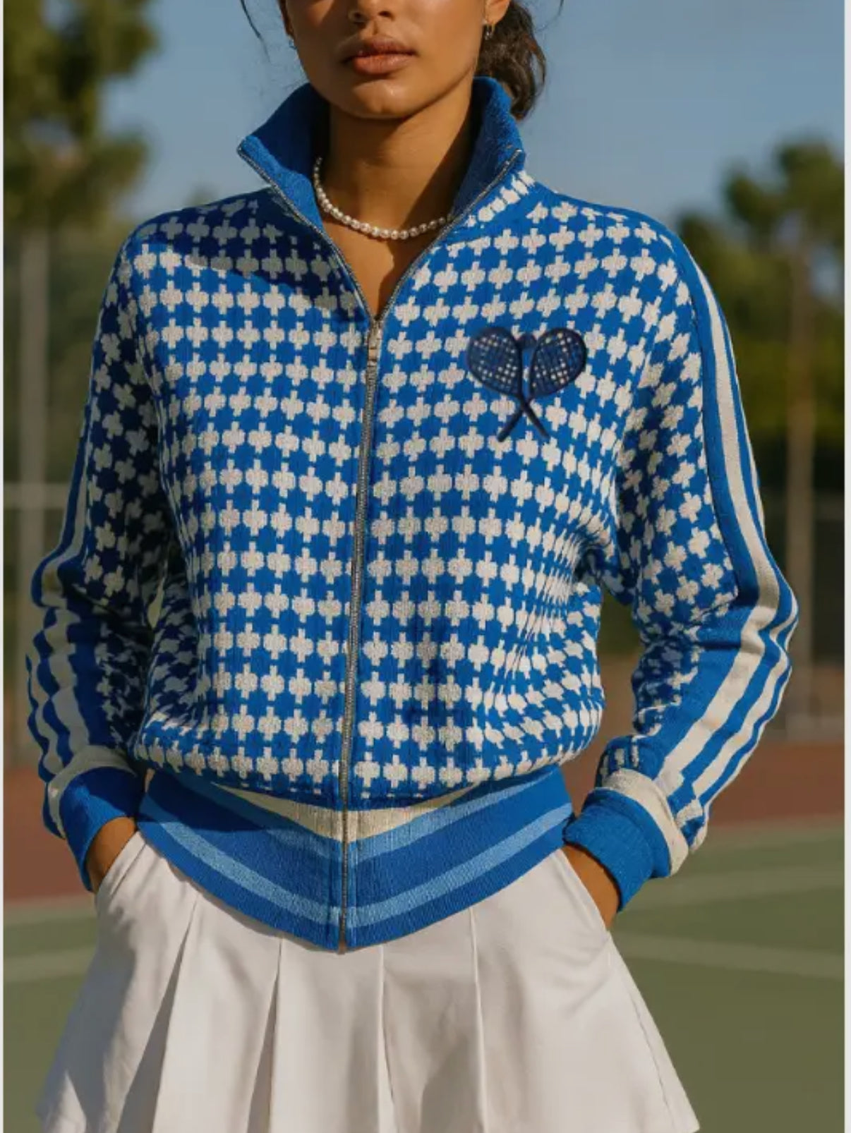 Zip Up Tennis Cardigan - Blue