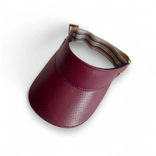The Visor- crimson leather, varsity striped elastic and gold
