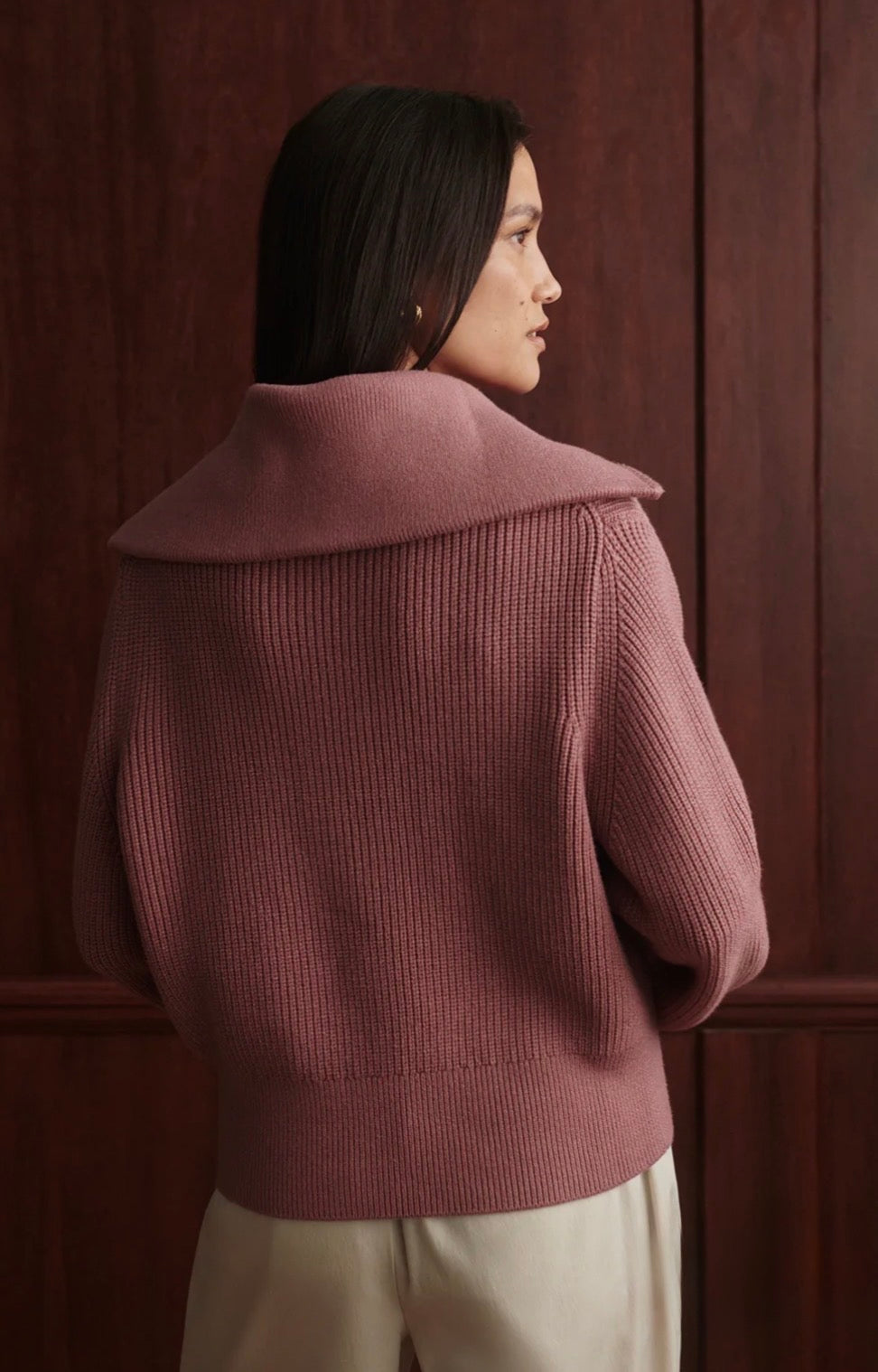 Maura Half-Zip Rib Knit- Wistful Mauve