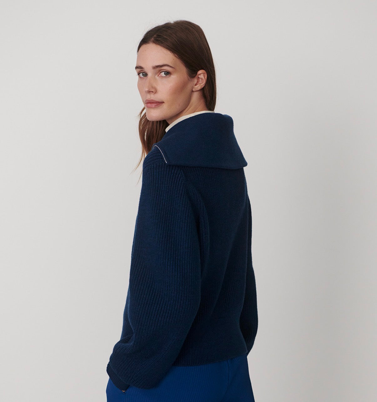 Maura Half-Zip Rib Knit- Sea Blue