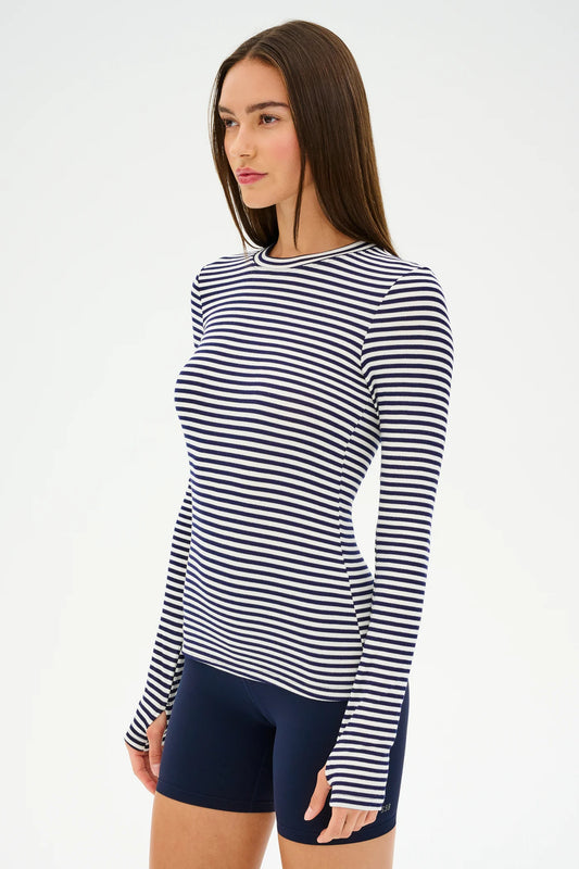 Louise Rib Long Sleeve- white/indigo stripe