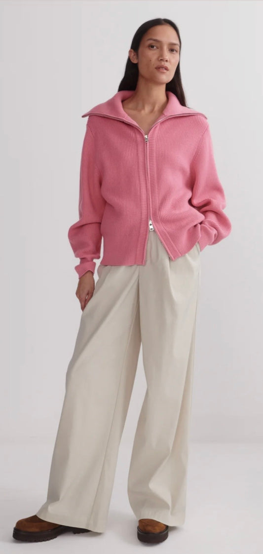 Enrico Zip-Through Knit Jacket- Sea Pink