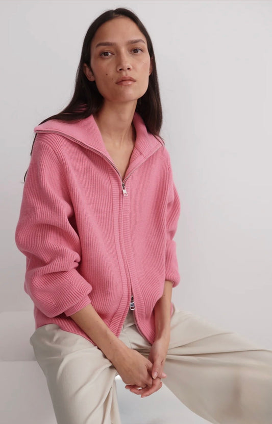 Enrico Zip-Through Knit Jacket- Sea Pink