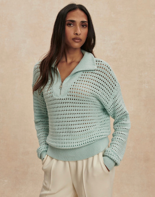 Emeri Half-Zip Knit Sweater- chalk blue