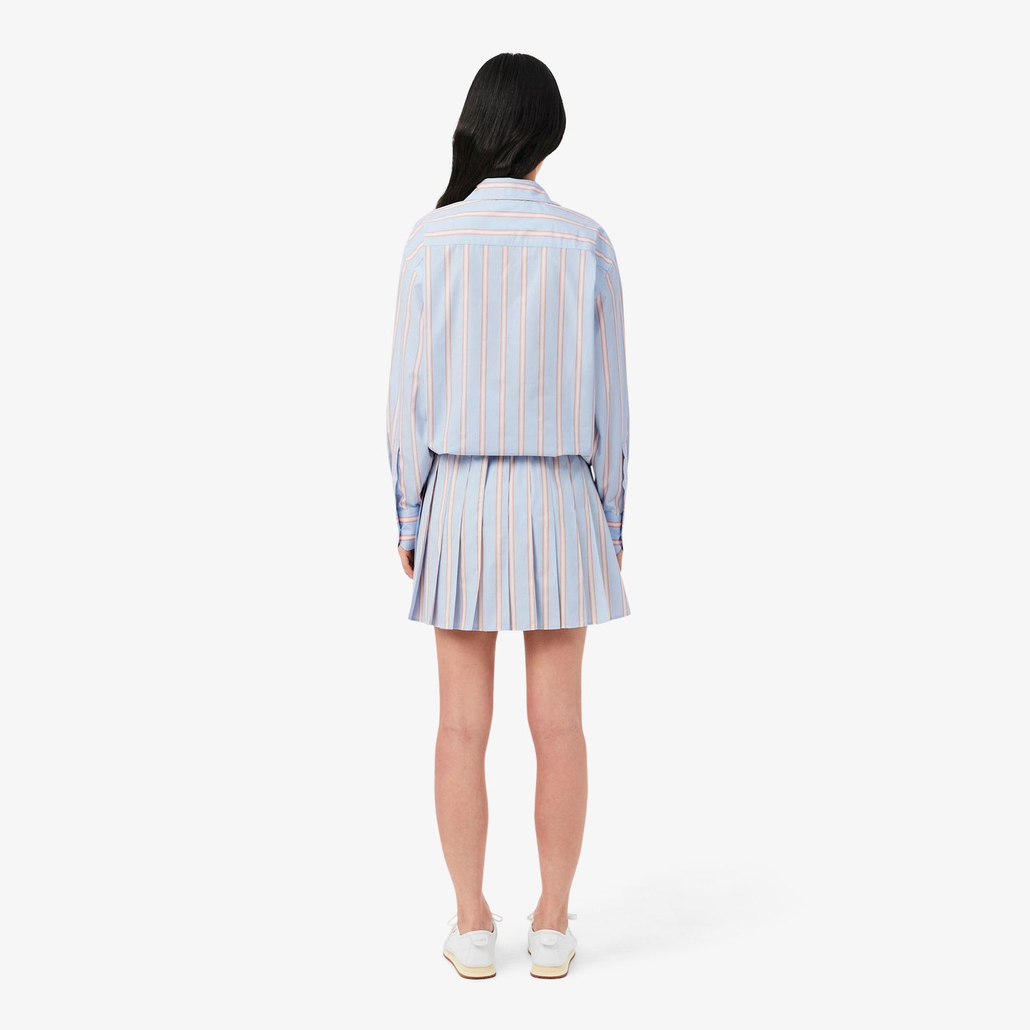 Poplin Short Striped Pleated Skirt