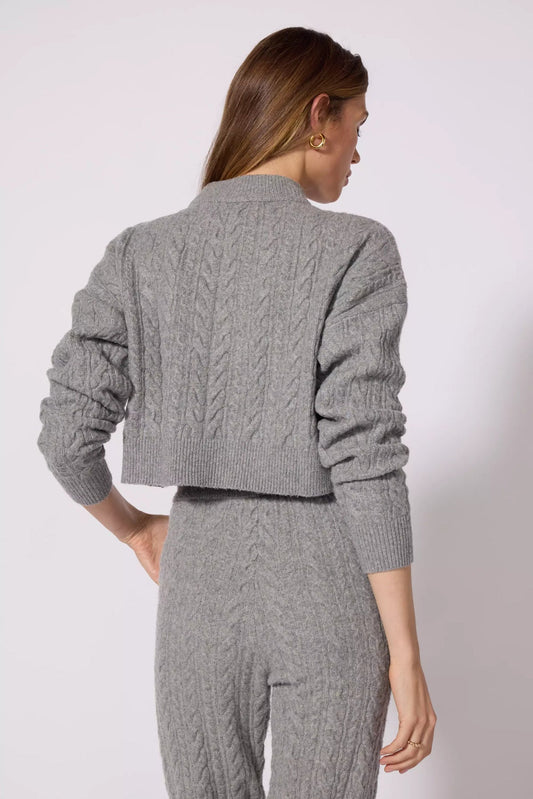 Cable Knit Cropped Sweater- Heather Steel Grey