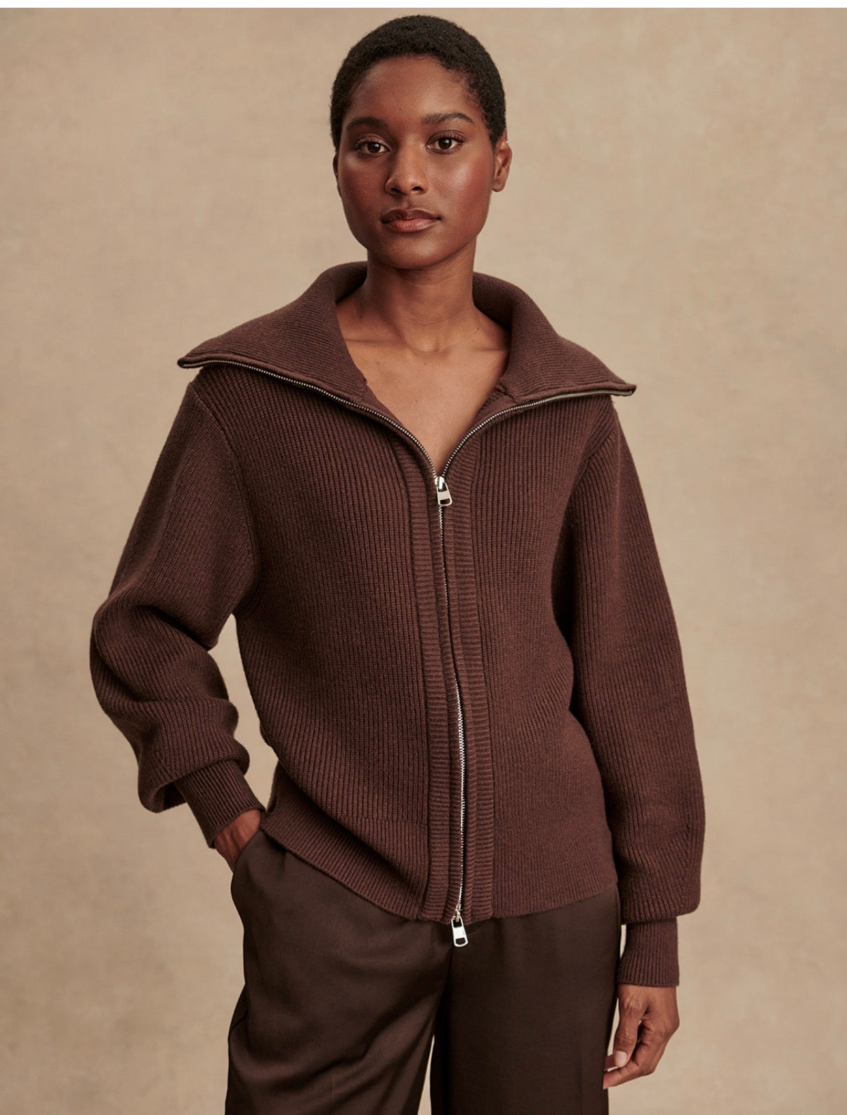 Enrico Zip-Through Knit Jacket-coffee bean