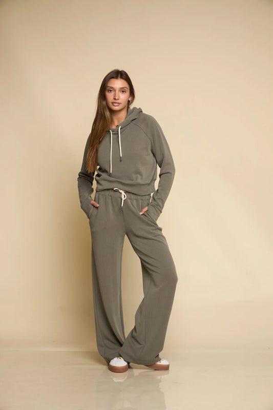 Later On Rib Hi-Waist Pants- Fatigue