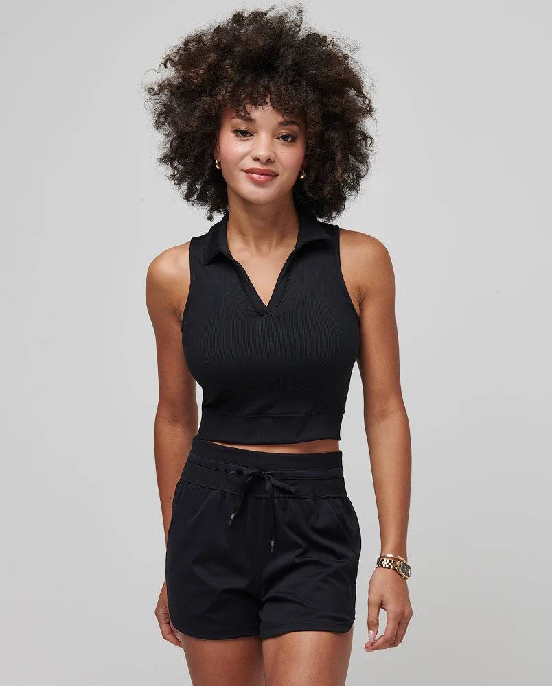 Moveknit V-Neck Sleeveless Polo- Black