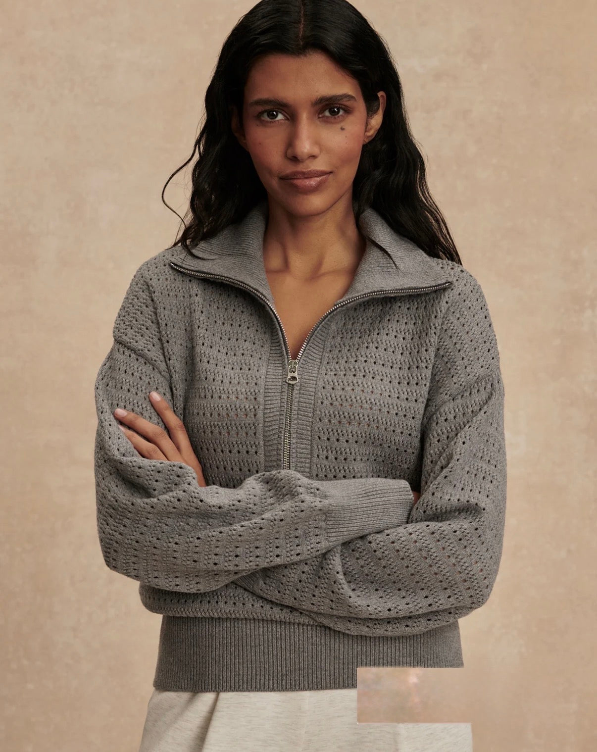 Darla Half-Zip Knit- Silver Filigree Melange