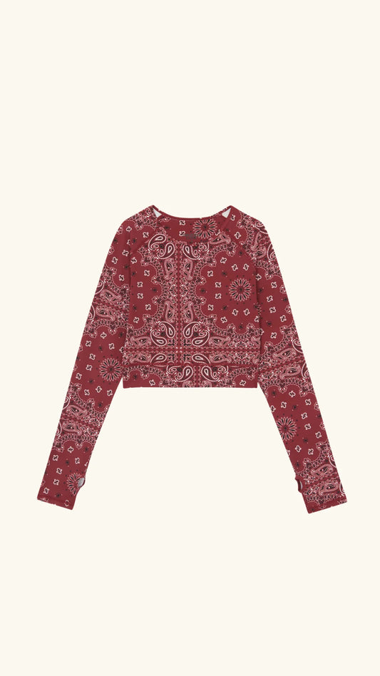 Yoga Long Sleeve Top- Burgundy Bandana
