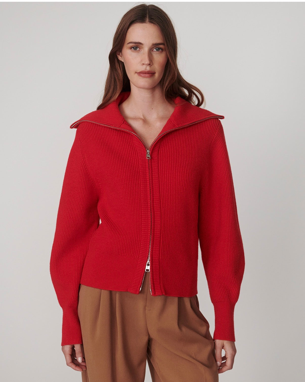 Enrico Zip-Through Knit Jacket-washed red